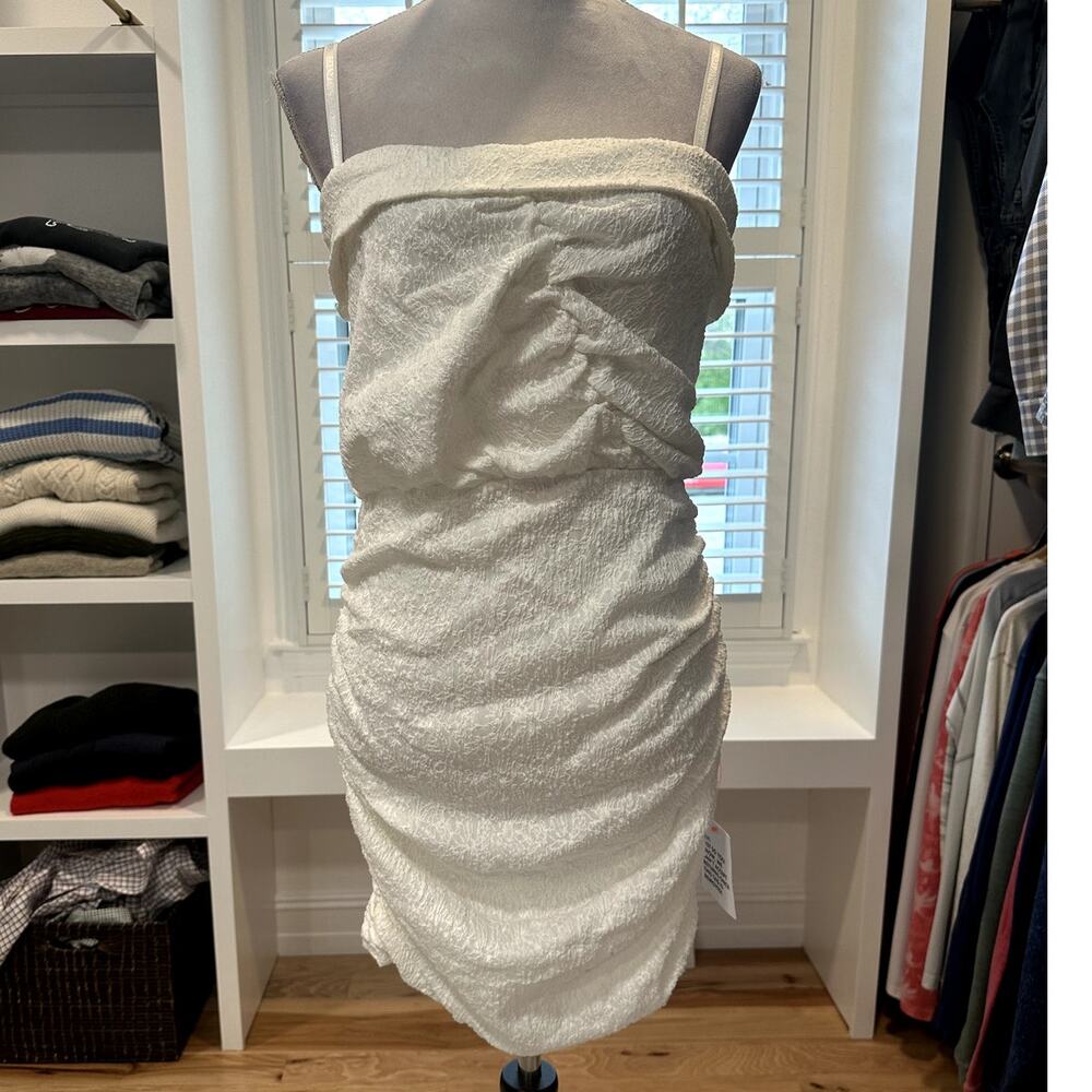 ASOS Women's White Strappy Textured Sleeveless Mini Dress Ruched 6 NWT